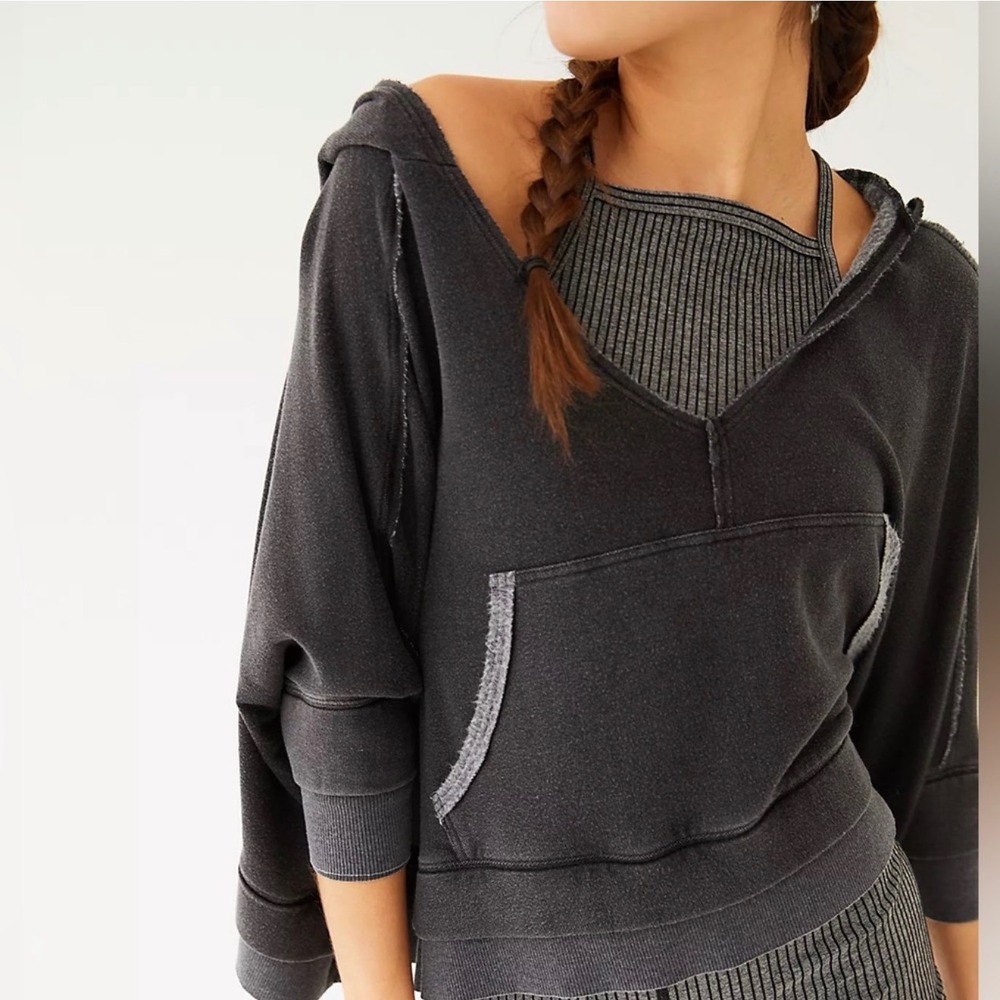Free People Movement Hoodie Womens M Black Excellent Cropped Oversized Dolman